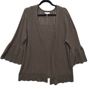 LC Lauren Conrad Cardigan Womens 2XL Gray Open Front Bell Sleeve‎ Scallop